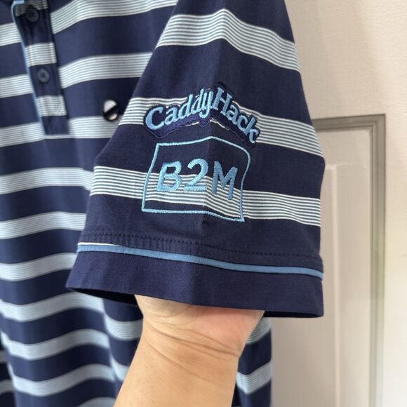 Extracurricular Polo Shirt Mens L Blue Striped Embroidered Logo Golf Dad Casual - Picture 4 of 9